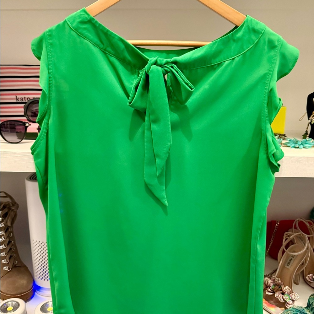 New York & Company Vibrant Green Bow Back Blouse - Picture 2 of 5